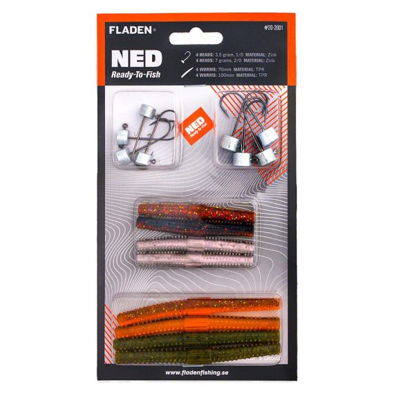 Fladen NED ready to fish 8 heads 8 worms in the group Lures / Softbaits / Craws & Creaturebaits / Ned Rig Baits at Sportfiskeprylar.se (20-2001)